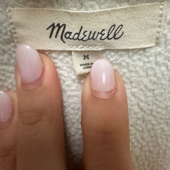 Madewell Cream Fleece 1/4 Zip Fleece Popover Jacket Barn Pockets Green Boxy Cozy - Picture 3 of 11